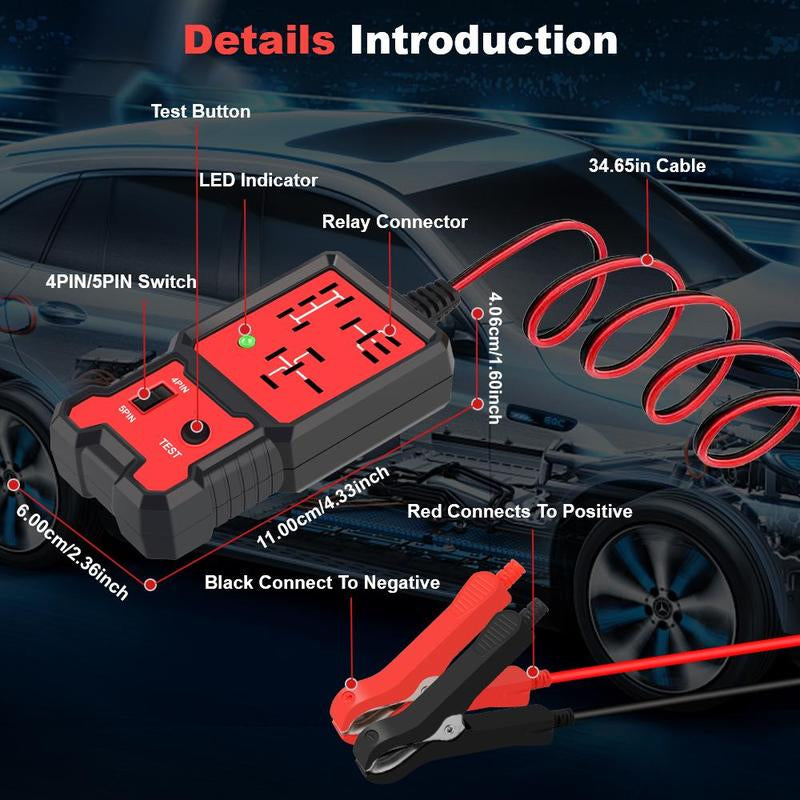 Car Automotive Circuit Tester, Car Relay Tester, Portable Vehicle Battery Diagnostic Checker Tool, Professional Vehicle Diagnostic Tool, OBD Scanner, Red, with LED Indicator