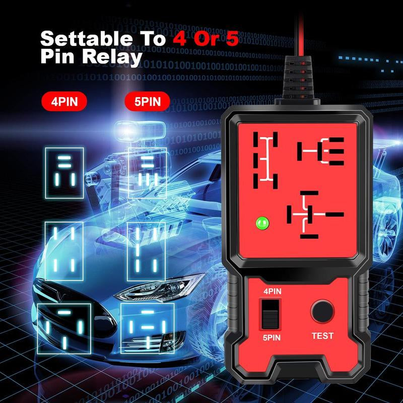 Car Automotive Circuit Tester, Car Relay Tester, Portable Vehicle Battery Diagnostic Checker Tool, Professional Vehicle Diagnostic Tool, OBD Scanner, Red, with LED Indicator