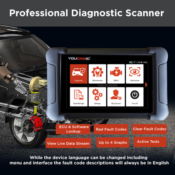 YOUCANIC UCAN-II-D PRO OBD2 Scanner | TPMS Programming | AI Powered Full System Diagnostic Tool with Bi-Directional Controls, Coding, Service Functions & No Subscription