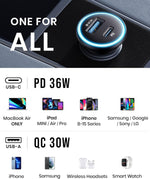 66W USB-C and USB-A Fast Charging Car Charger, PD QC3.0 Cigarette Lighter Adapter for iPhone 16/15/14 Pro Max, Samsung Galaxy S25/S24/S23, and iPad Pro