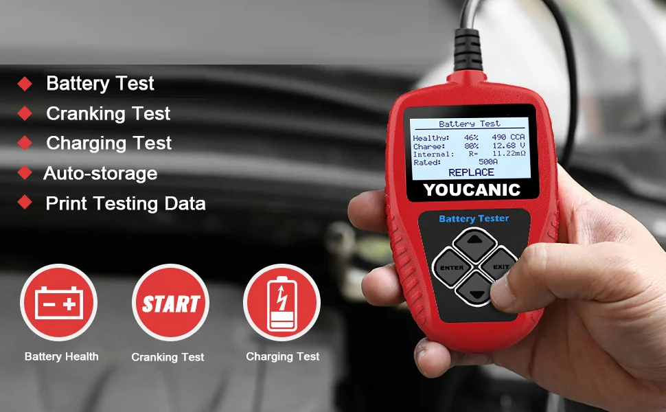 Herramienta de prueba de sistema de carga, alternador y batería de 12 V YOUCANIC