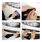 Bumper protector strip applied to a bumper corner as a scuff guard