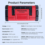YOUCANIC Pro 6000A jump starter size, about 9.5 inches or 24 cm long
