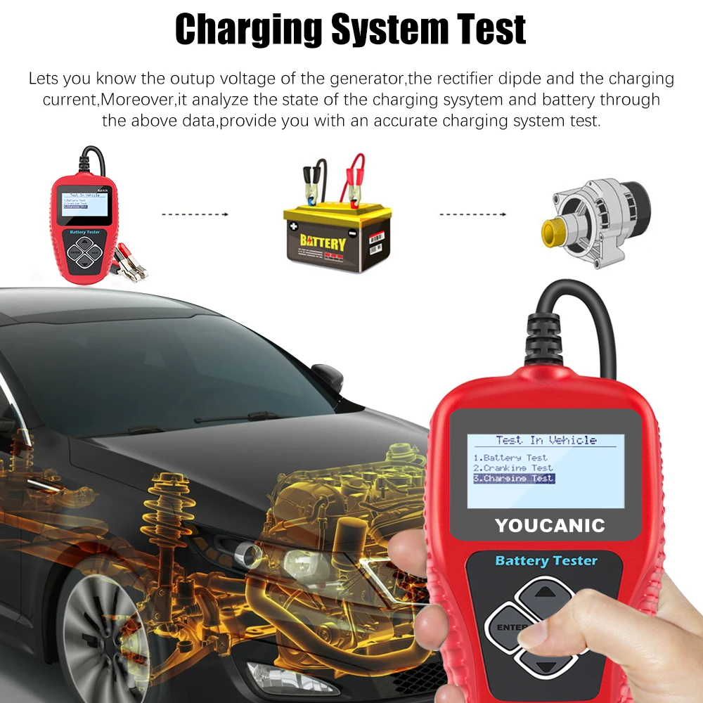 Herramienta de prueba de sistema de carga, alternador y batería de 12 V YOUCANIC