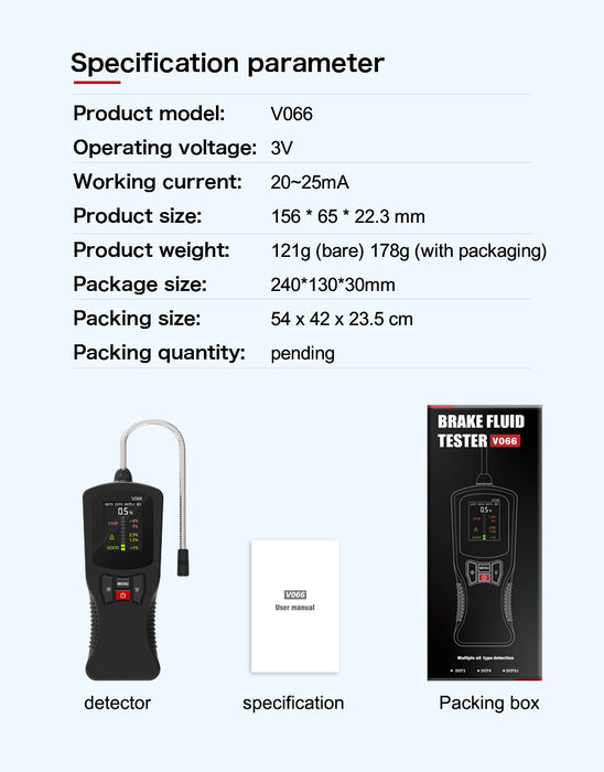 Brake Fluid Tester with High-Resolution Display, Universal Probe & Alarm – Tests DOT3, DOT4, DOT5.1