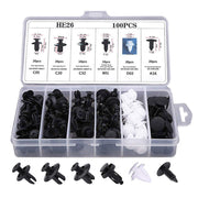 100 piece automotive push retainer clip kit in a divided storage case