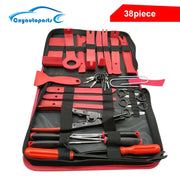 38 piece automotive trim removal tool kit with nylon pry tools and metal clip pullers