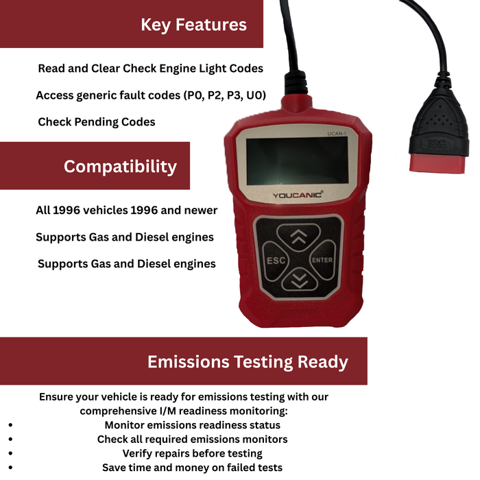YOUCANIC UCAN-I OBD2 Scanner: Check Engine Light Code Reader  Live Data Scanner
