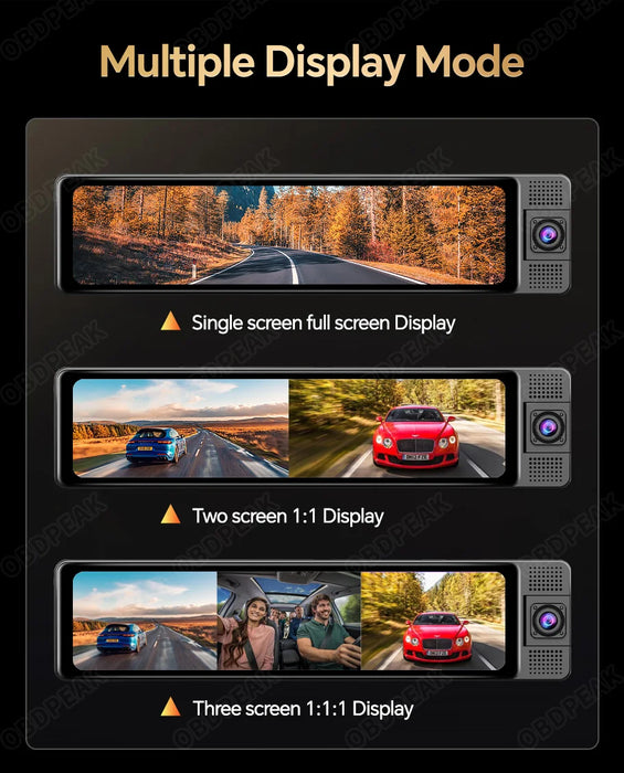 WiFi 3 Channel 4K 11.26 Inch Rearview Mirror Three Way Dash Cam Inside Vehicle Camera DVRs Video Recorder Infrared Night Vision