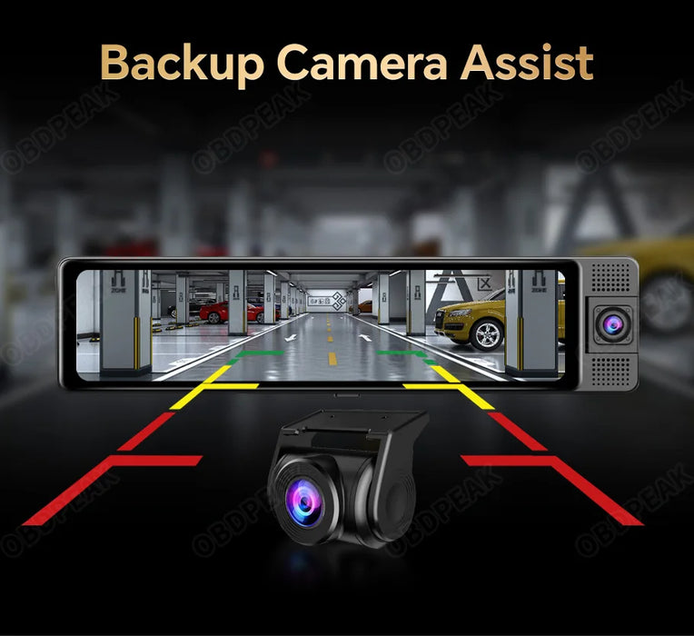 WiFi 3 Channel 4K 11.26 Inch Rearview Mirror Three Way Dash Cam Inside Vehicle Camera DVRs Video Recorder Infrared Night Vision