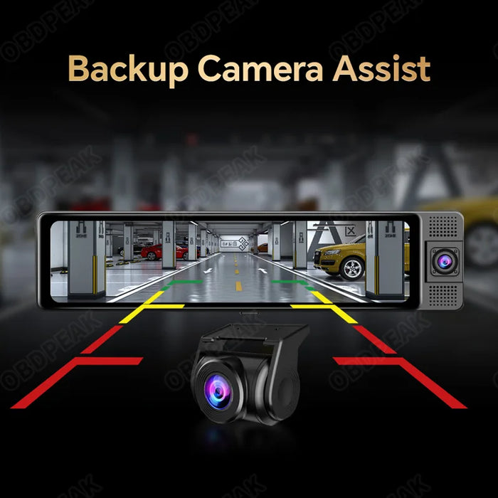 WiFi 3 Channel 4K 11.26 Inch Rearview Mirror Three Way Dash Cam Inside Vehicle Camera DVRs Video Recorder Infrared Night Vision