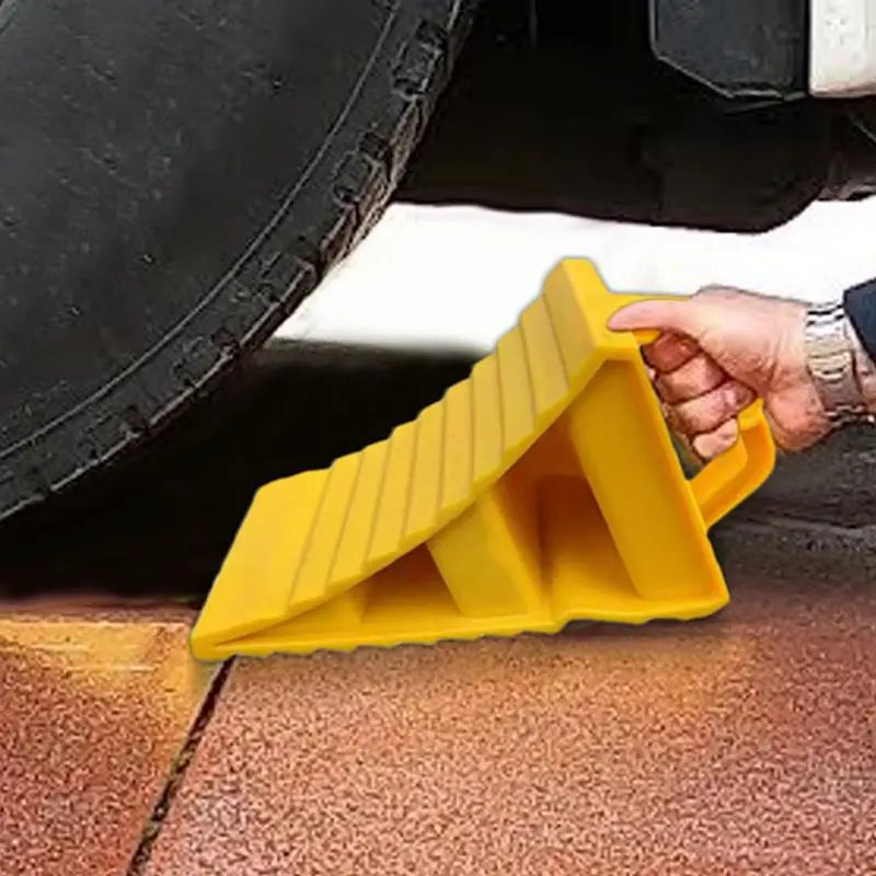 ABS Car Wheel Chock Anti-Slip Multipurpose Wheel Stopper Portable Yellow Tire Chocks Wear-Resistant Tire Stopper for Trucks RVs
