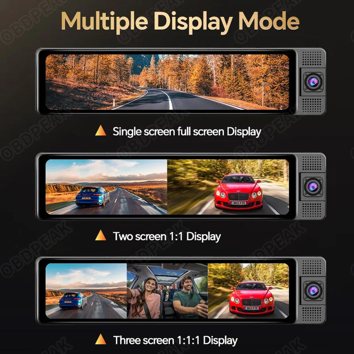 WiFi 3 Channel 4K 11.26 Inch Rearview Mirror Three Way Dash Cam Inside Vehicle Camera DVRs Video Recorder Infrared Night Vision