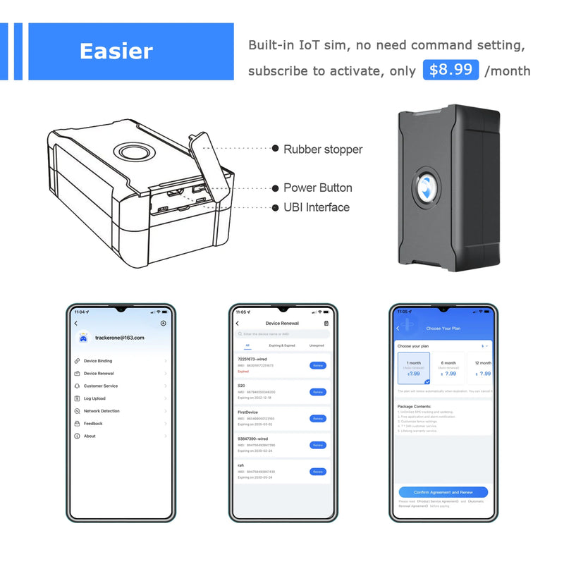 Portable GPS tracker, front view