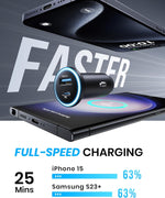 66W USB-C and USB-A Fast Charging Car Charger, PD QC3.0 Cigarette Lighter Adapter for iPhone 16/15/14 Pro Max, Samsung Galaxy S25/S24/S23, and iPad Pro