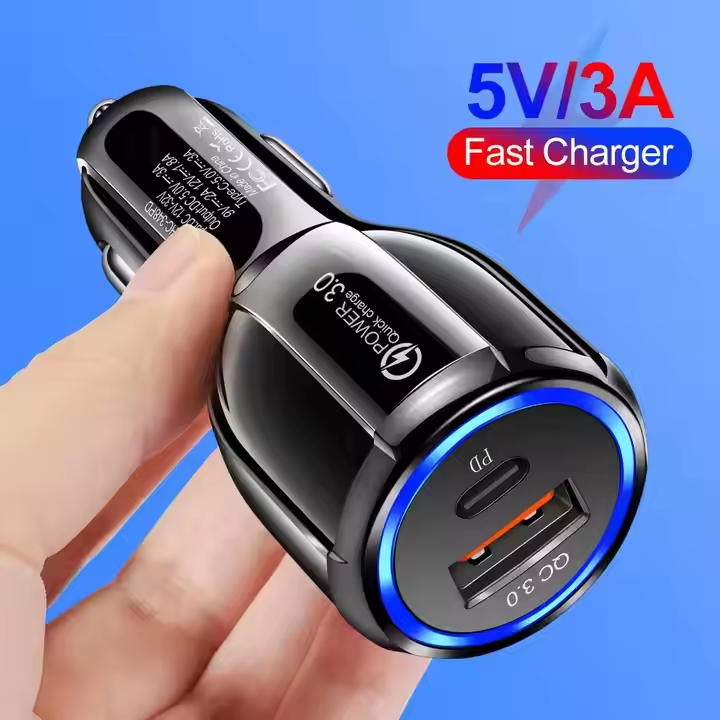 YOUCANIC TE-34PD car charger with QC 3.0 USB port and USB-C PD port